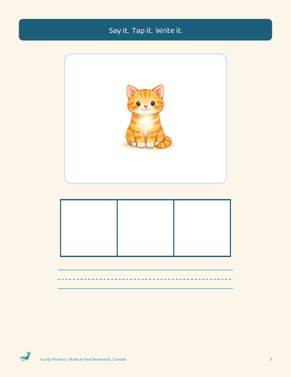 A full picture sound-box mat from the Short A set: a picture, a three-square sound box and a writing line